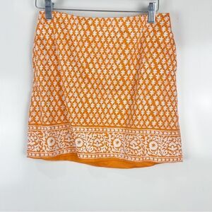 J.Crew Orange White Batik Pattern Print Mini Skirt Pockets Women's Size 0